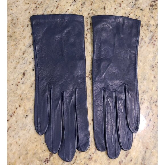 New? Vintage Size S 6.5 Navy Blue Soft Leather Silk Lined Formal 8" Gloves Franc - Picture 1 of 16
